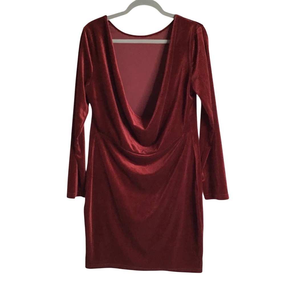 SHEIN Velvet Dress Burgundy  Size 1XL Scoop‎ Back Mini Dress Sexy Date Night